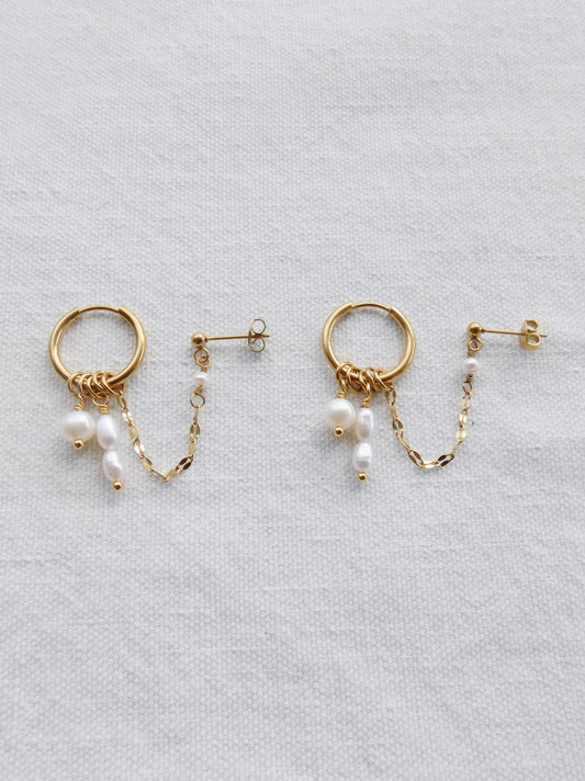 Double Piercing Pearl Earrings