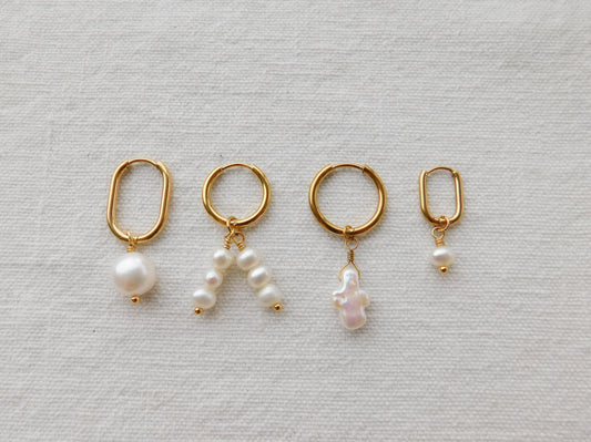 Cross Pearl Drop Hoops