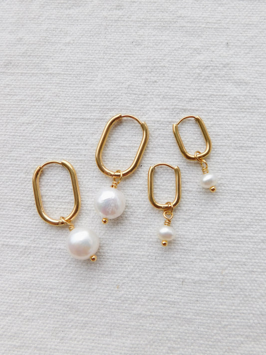 Dainty Pearl Drop Oval U-Hoops