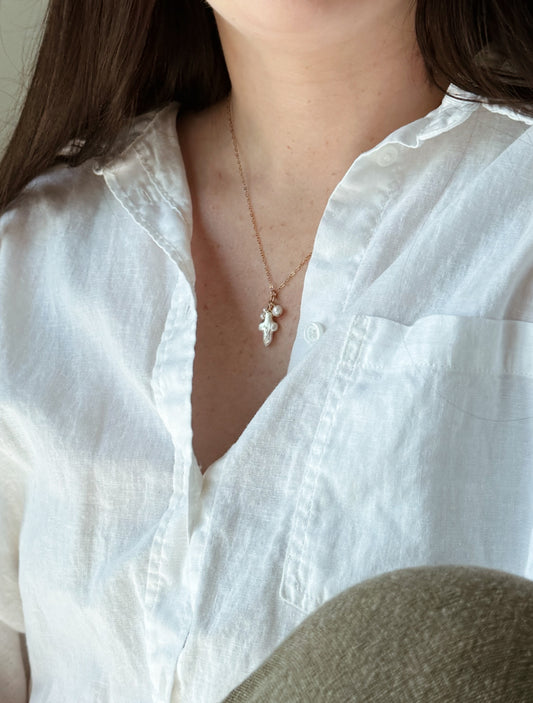 Cross Pearl Charm Necklace