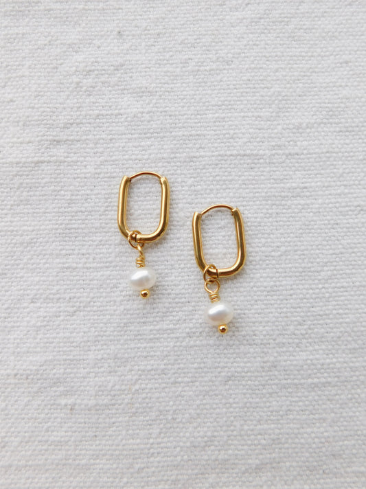 Dainty Pearl Drop Oval U-Hoops