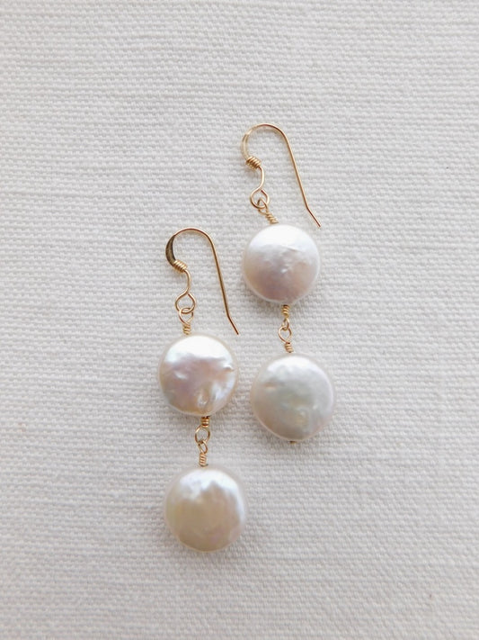 Double Coin Pearl Dangles