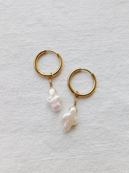Cross Pearl Drop Hoops