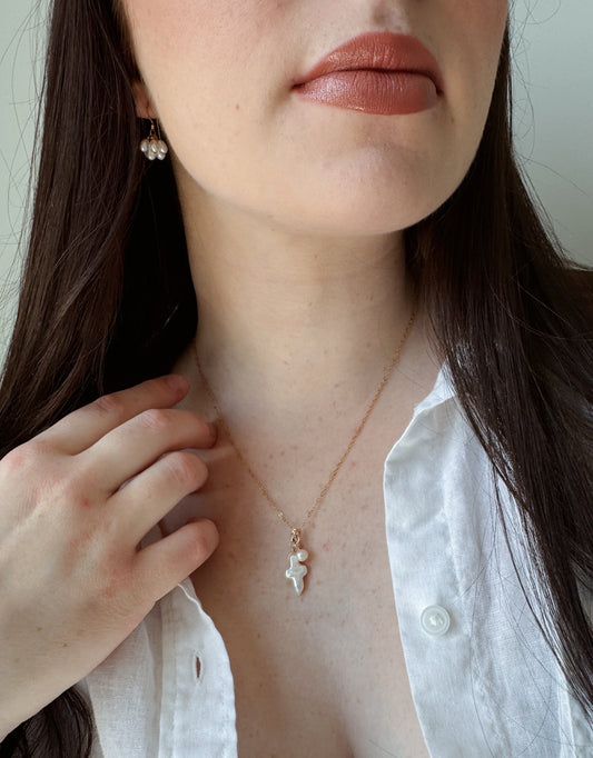 Cross Pearl Charm Necklace
