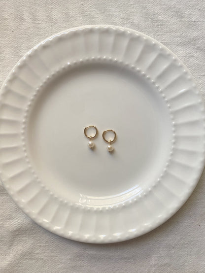 Lillian Pearl Drop Hoops