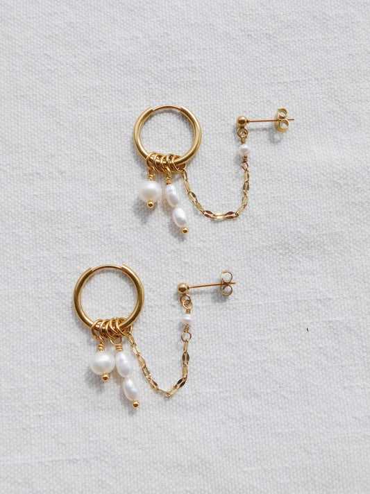 Double Piercing Pearl Earrings